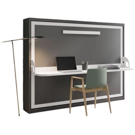 Les Tendances – Lit escamotable avec bureau 90x190 cm – Anthracite – Système d'ouverture sécurisé – Amortisseurs à gaz pour descente lente