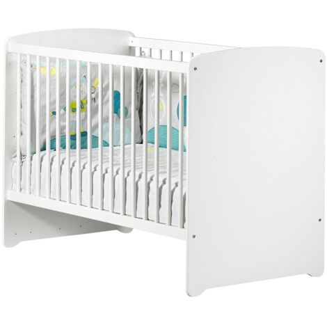 Les Tendances – Lit évolutif bébé 120x60 cm en bois massif laqué blanc – 3 hauteurs réglables – Finition mate résistante aux rayures
