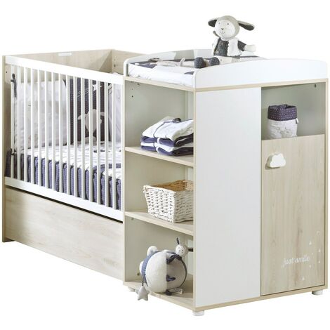 Les Tendances – Lit bébé évolutif 120x60 cm en hêtre cendré et blanc – Sommier réglable – Transformation en lit junior 90x190 cm – Fabrication française