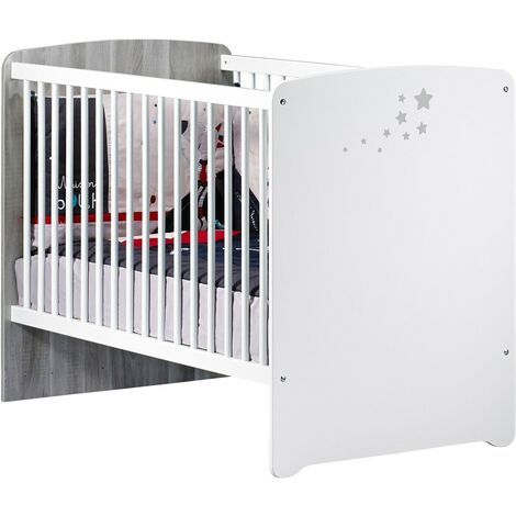 Les Tendances – Lit évolutif bébé 120x60 – Panneau MDF laqué blanc avec sérigraphie étoile – Sommier réglable en hauteur – Norme NF EN 716