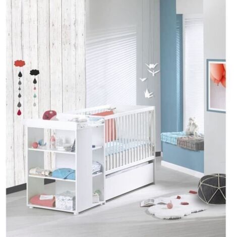 Les Tendances – Lit évolutif bébé 3 en 1 60 x 120 cm à 90 x 190 cm – Matériaux MDF laqué – Sommier réglable sur 3 hauteurs – Fabrication française écoresponsable