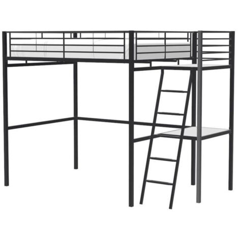 Les Tendances – Lit mezzanine avec bureau en métal époxy noir – Dimensions 140x190 cm – Sommier inclus – Hauteur maximum matelas 15 cm – Pour chambre d'enfant