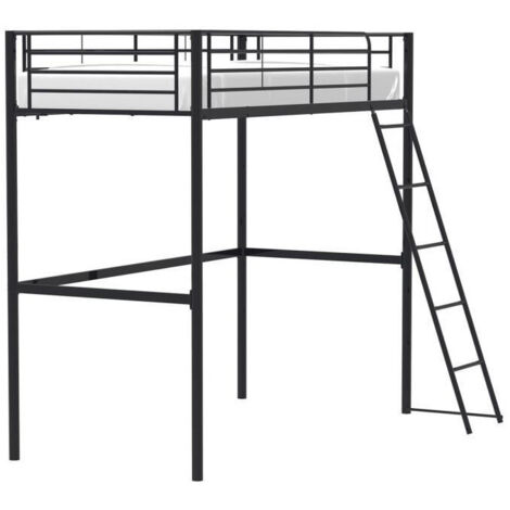Les Tendances – Lit mezzanine enfant 90x190 cm – Métal époxy noir – Sommier inclus – Optimise l'espace dans les chambres à coucher