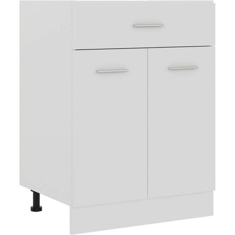 Les Tendances – Meuble bas de cuisine blanc 60x46x81,5 cm – Matériau aggloméré – 1 tiroir et 2 étagères pour rangement optimisé