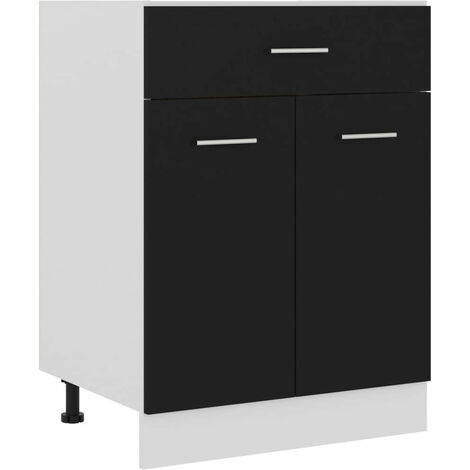 Les Tendances – Meuble bas de cuisine noir 60x46x81,5 cm – Aggloméré durable – 1 tiroir et 2 étagères – Facile à nettoyer