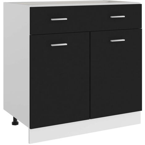 Les Tendances – Meuble bas de cuisine noir 80x46x81,5 cm – Aggloméré durable – 1 tiroir et 2 étagères pour rangement optimisé – Design moderne