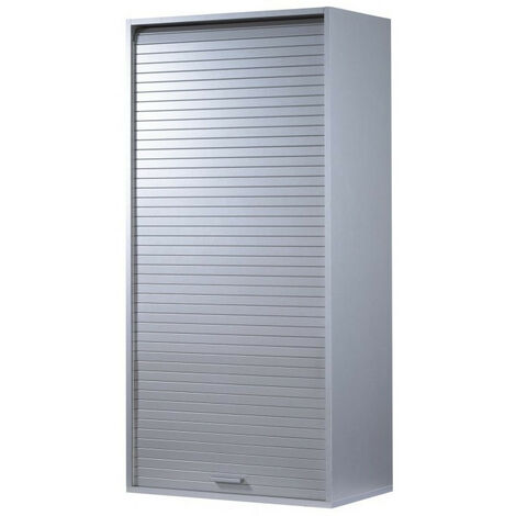 Les Tendances – Meuble de rangement salle de bain gris avec rideau – L 60 x H 124 x P 35 cm – 3 tablettes réglables – Éco-conçu en France