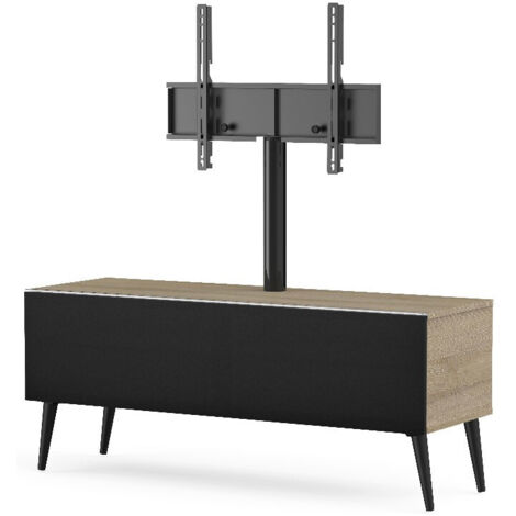 Les Tendances – Meuble TV 120 cm en bois mélaminé foncé – Support TV rotatif 24° – Façade tissu acoustique – Charge max 35 kg