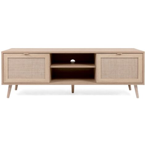 Les Tendances – Meuble TV 2 portes L150 cm – Impression cannage chêne sonoma – Rangement pour consoles et télécommandes – Fabrication européenne