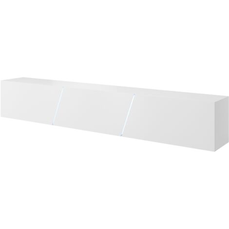 Les Tendances – Meuble TV à suspendre SLANT 240 – Dimensions 240x40x35 cm – Éclairage LED RGB – Design moderne avec niches spacieuses - cm-ffffff-Blanc-240