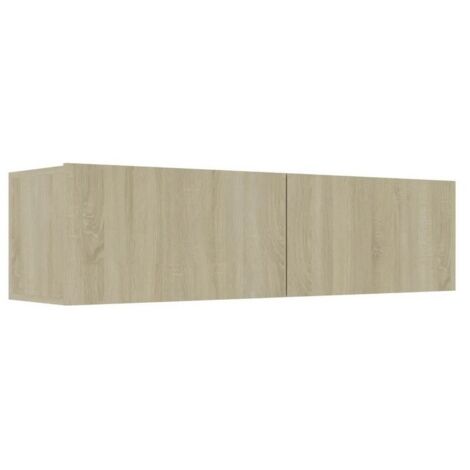 Les Tendances – Meuble TV suspendu 120 cm – 2 portes abattantes en bois MDF décor chêne sonoma clair – Design moderne et épuré pour rangement optimisé