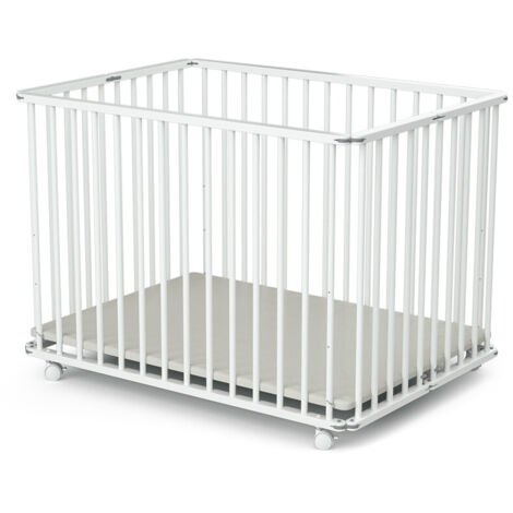 Les Tendances – Parc bébé pliant en bois de hêtre massif – Dimensions 102 x 74 x 73 cm – Hauteur réglable 3 niveaux – 4 roues avec frein