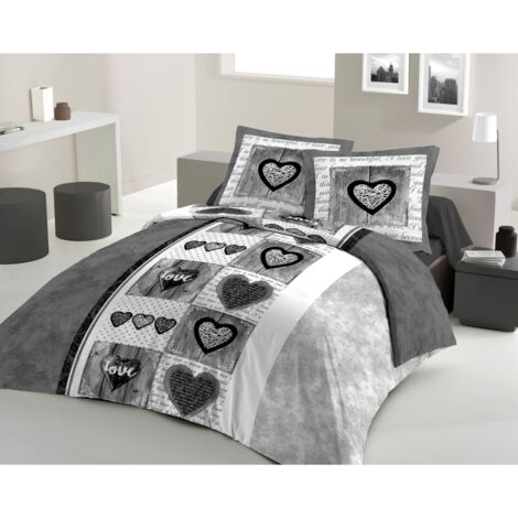 Les Tendances – Parure de lit 3 pièces en coton 100% 57 fils – Housse de couette 220x240 cm – Taies d'oreiller 63x63 cm – Gris foncé élégant