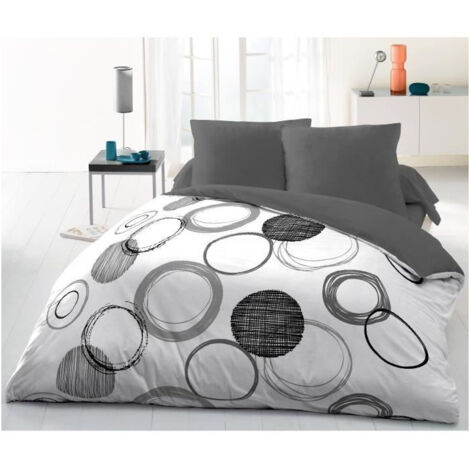 Les Tendances – Parure de lit microfibre 220 x 240 cm – 2 taies d'oreiller 63 x 63 cm – Tissu 100% polyester – Gris clair, toucher soyeux