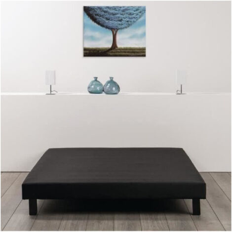 Les Tendances – Sommier tapissier 160x200 cm – Bois de pin massif noir – 12 lattes fixes – Hauteur 12 cm – Toile anti-poussière