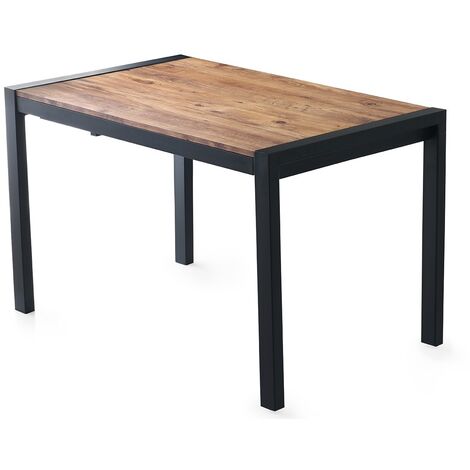 Les Tendances – Table à manger extensible industrielle 120-187cm – Plateau en MDF mélaminé naturel – Pieds en acier noir mat – Pour 4 à 8 personnes