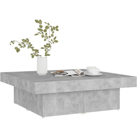 Les Tendances – Table basse fixe 90x90x28 cm en aggloméré gris béton – Surface robuste pour objets décoratifs – Assemblage requis