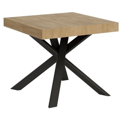 Les Tendances – Table carrée extensible 90x90 à 194cm chêne clair et anthracite – Mécanisme rails métalliques – Pieds réglables pour tous types de sols
