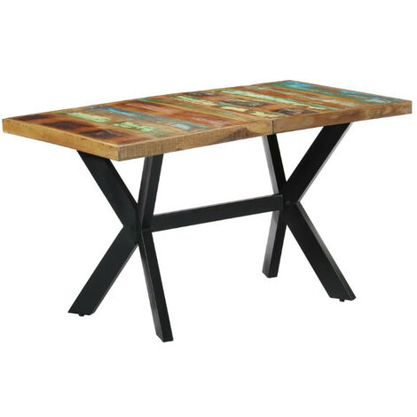 Les Tendances – Table de salle à manger rectangulaire en bois massif recyclé – Pieds en métal noir – Pour 4 à 6 convives – Style industriel tendance