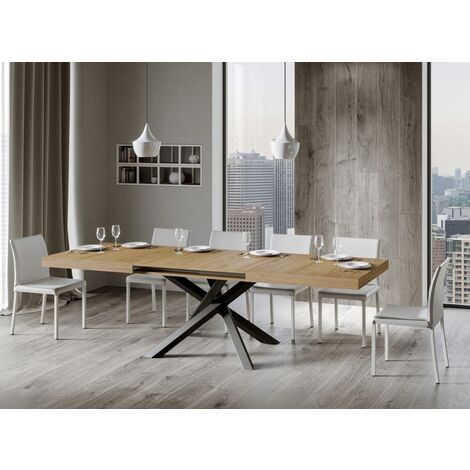 Les Tendances – Table extensible 6 à 12 personnes en chêne clair – Longueur ajustable 160 à 264 cm – Pieds entrelacés en acier – Design moderne