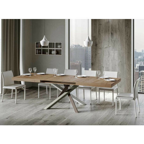 Les Tendances – Table extensible 6 à 12 personnes chêne naturel – Longueur 160 à 264 cm – Pieds entrelacés en 4 couleurs – Mécanisme d'extension en aluminium