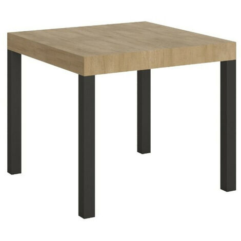 Les Tendances – Table extensible carrée 90/246 cm – Bois mélaminé et acier – 10 places – Système à 3 rallonges pour salle à manger moderne
