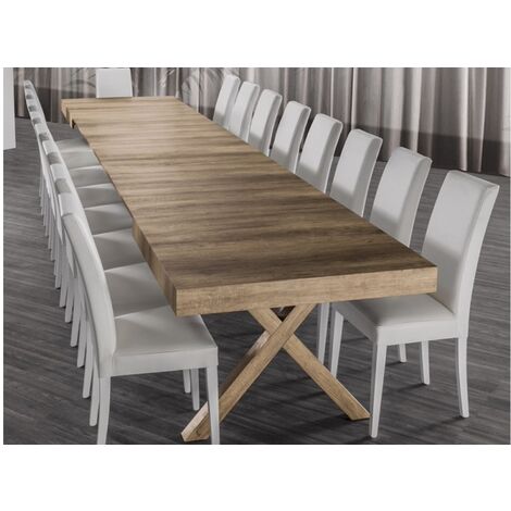 Les Tendances – Table extensible en bois mélaminé 18 places jusqu'à 500 cm – Finition chêne noué – Structure acier inoxydable – Fabrication italienne