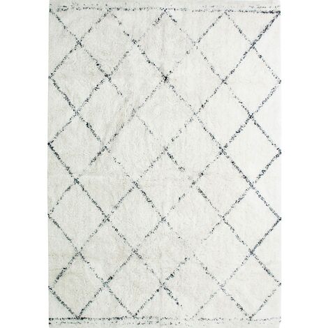 Les Tendances – Tapis berbère en coton motifs losanges écru naturel 120x170 cm – Épaisseur 18 mm – Facile à entretenir avec aspirateur ou chiffon humide