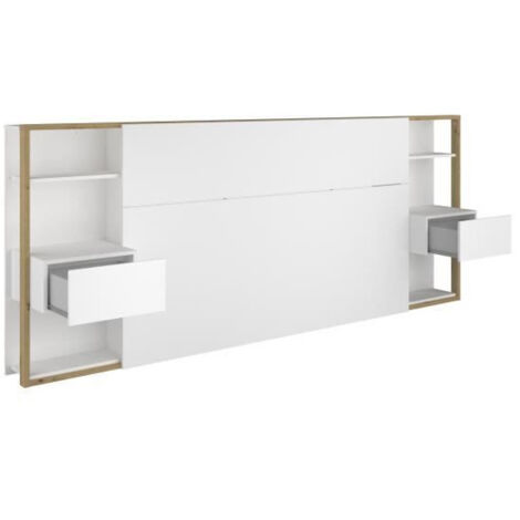 Les Tendances – Tête de lit moderne blanc et chêne 255x36x103 cm – Panneau de particules – Éco-responsable – Compatible lits 140/160 cm