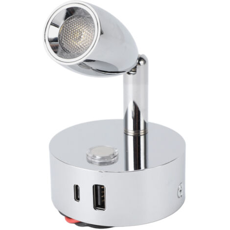 Leselampe für Wohnmobile, USB-Anschluss, matte Oberfläche, 3 Farben, einstellbare Farbtemperatur, Berührungsschalter, Wandleuchte, 12–24 V DC, verchromt