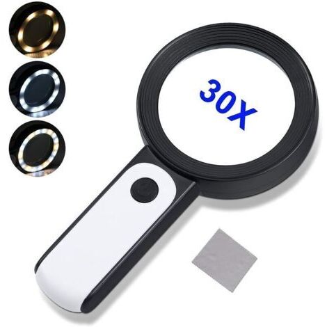 Leselupe, lupa de aumento de 30 veces con 18 luces LED, lupa manual para ampliar para adultos mayores, niños, relojeros, hobbyistas, artesanos, monedas y sellos.