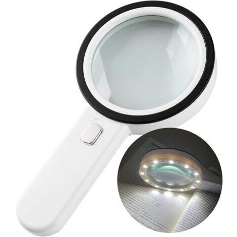 Leselupe mit 14 LEDs, 30-facher Vergrößerung, beleuchtete Lupe mit 125 mm Durchmesser, Lupe für Kinder zum Lesen, Schmuckbasteln, Entdecken und für Senioren