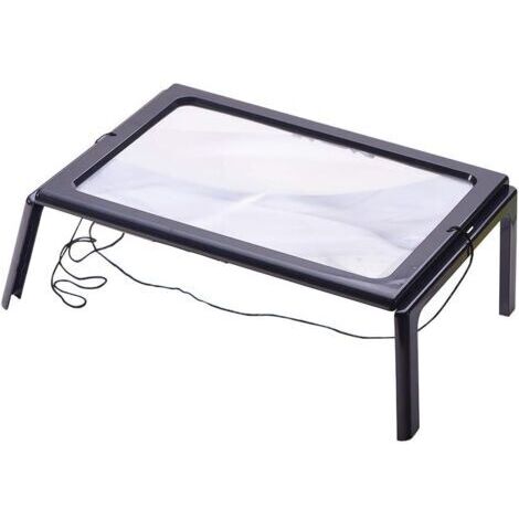 Leselupe mit 4 LED-Leuchten, 3-fache Vergrößerung, rechteckige A4-Lupe mit Beleuchtung und Standfuß