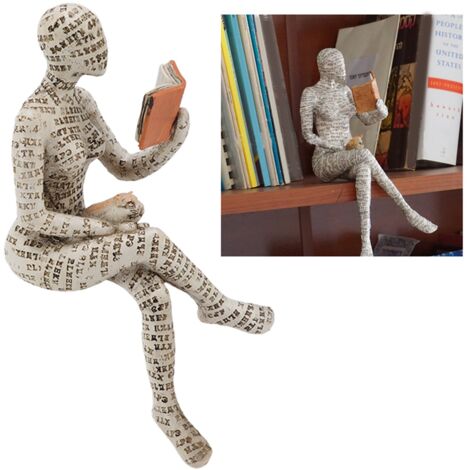 Lesende Frauenfigur aus Kunstharz und versteinertem Karton – Innovative Dekoration für Bücherregal und Wohnbereich