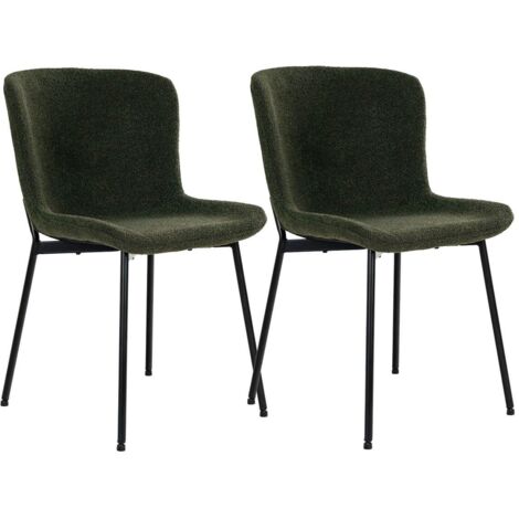 LESLI - Lot de 2 Chaises Tissu Bouclé Vert foncé Pieds Métal Noir