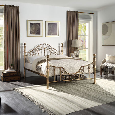 LETCHWORTH VICTORIAN ANTIQUE BRASS METAL BED FRAME - KING SIZE