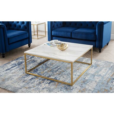 Letitia White Marble Effect Coffee Table Gold Metal Frame