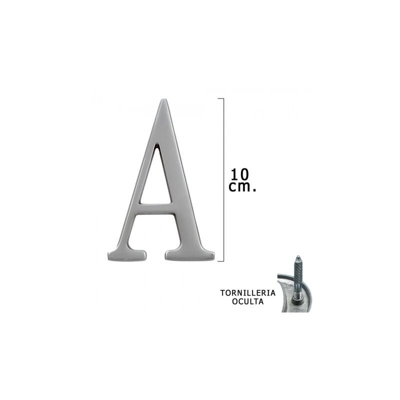 

Letra metal 'a' plateada mate 10 cm. con tornilleria oculta (blister 1 pieza)