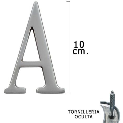 Letra Metal "A" Plateada Mate 10 cm. con Tornilleria Oculta (Blister 1 Pieza)