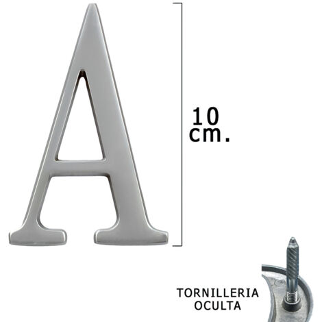 Letra Metal "A" Plateada Mate 10 cm. con Tornilleria Oculta (Blister 1 Pieza)