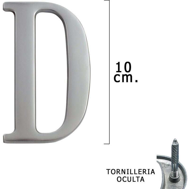 

Letra metal 'd' plateada mate 10 cm. con tornilleria oculta (blister 1 pieza)