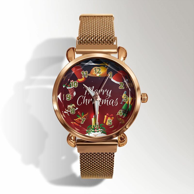 

Happyshopping - Letras de Nochebuena Moda festiva Estudiante Tendencia femenina Cierre magnetico Reloj de concha de oro Reloj de cuarzo 15