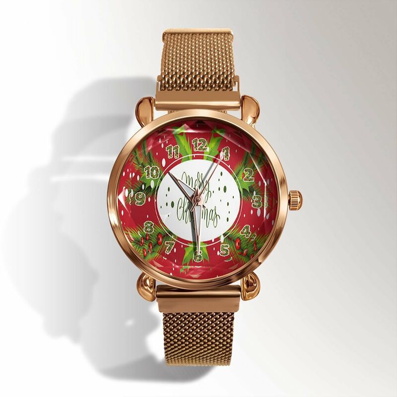 

Happyshopping - Letras de Nochebuena Moda festiva Estudiante Tendencia femenina Cierre magnetico Reloj de concha de oro Reloj de cuarzo 6