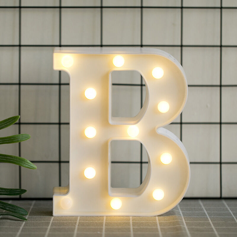 Letras del alfabeto LED con luz blanca cálida para decoración del hogar, fiesta, bar, boda o festival (B), AAFGVC