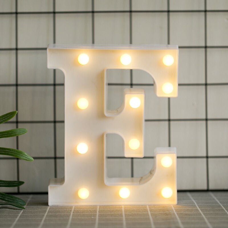 Letras del alfabeto LED con luz blanca cálida para decoración del hogar, fiesta, bar, boda o festival (E), AAFGVC