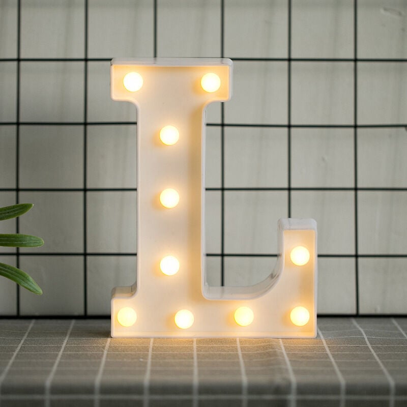 Letras del alfabeto LED con luz blanca cálida para decoración del hogar, fiesta, bar, boda o festival (L),AAFGVC