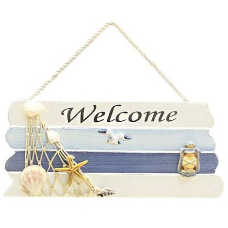 Letrero de bienvenida de madera náutico mediterráneo KZQ, letrero de bienvenida de estilo playero, letrero de bienvenida de madera, letrero de bienvenida para puerta de entrada, decoración de pared