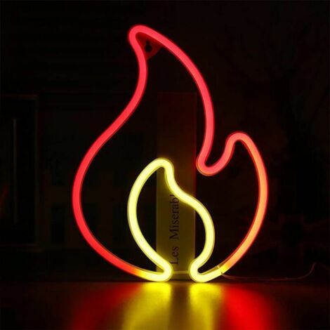 Letrero de neón con llama, luz de neón roja y amarilla con interruptor de encendido/apagado, letrero de luz LED con llama para decoración de pared, luz de llama colgante (dos colores)