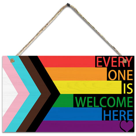 Letrero decorativo de bienvenida con diseño de arcoíris para pared (26 x 15 x 0,5 cm, 1 pieza), madera, para colgar.