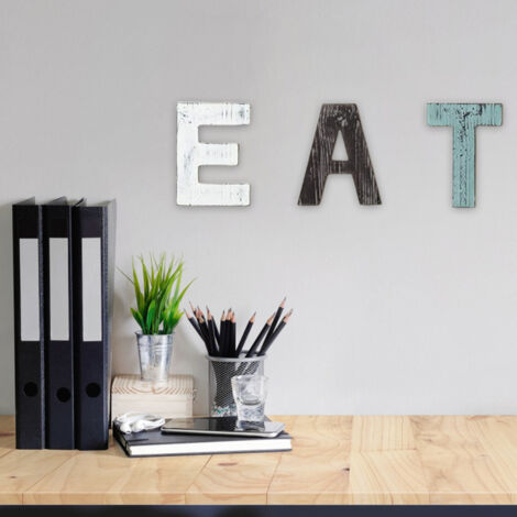 Letrero decorativo de pared con letras de madera "EAT", estilo rústico multicolor, para colgar, dimensiones 18 x 14 x 1,8 cm, juego de 3 piezas para cocina, cafetería, restaurante, casa de campo.